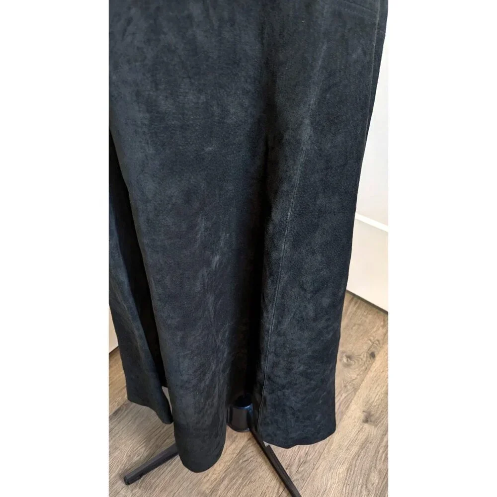 Provence d'amour Womens Size 8 Midi Skirt Black Suede Leather Handkerchief Hem